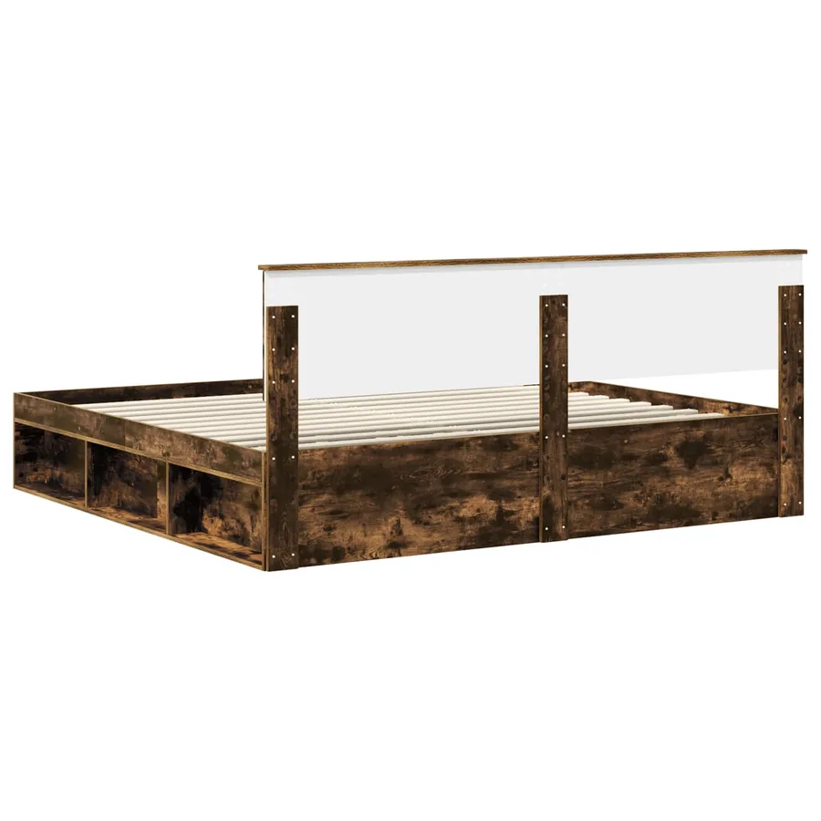 Cadre de lit Chêne fumé 200 x 200 cm Pin massif - 9