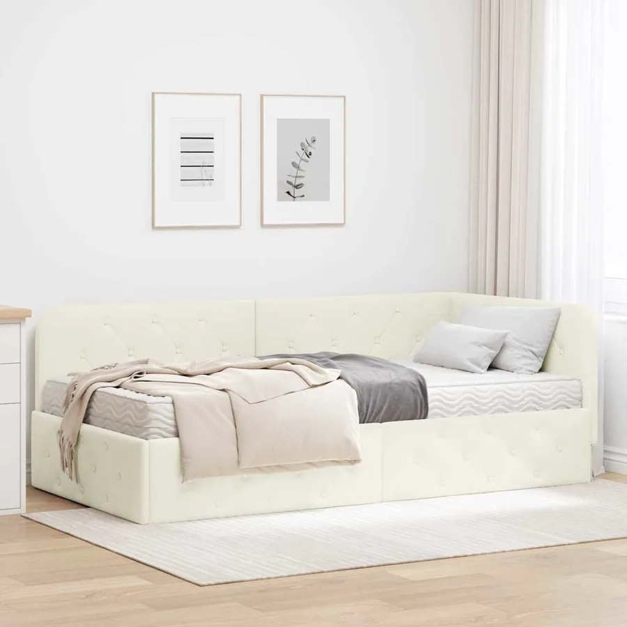 Cadre de lit d'angle Crème 90 x 200 cm Velours