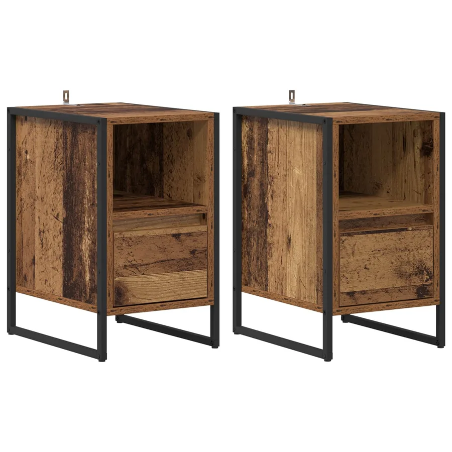 Table de chevet avec tiroir 2 pcs Bois Ancien 39,5 x 30 x 50 cm - 2