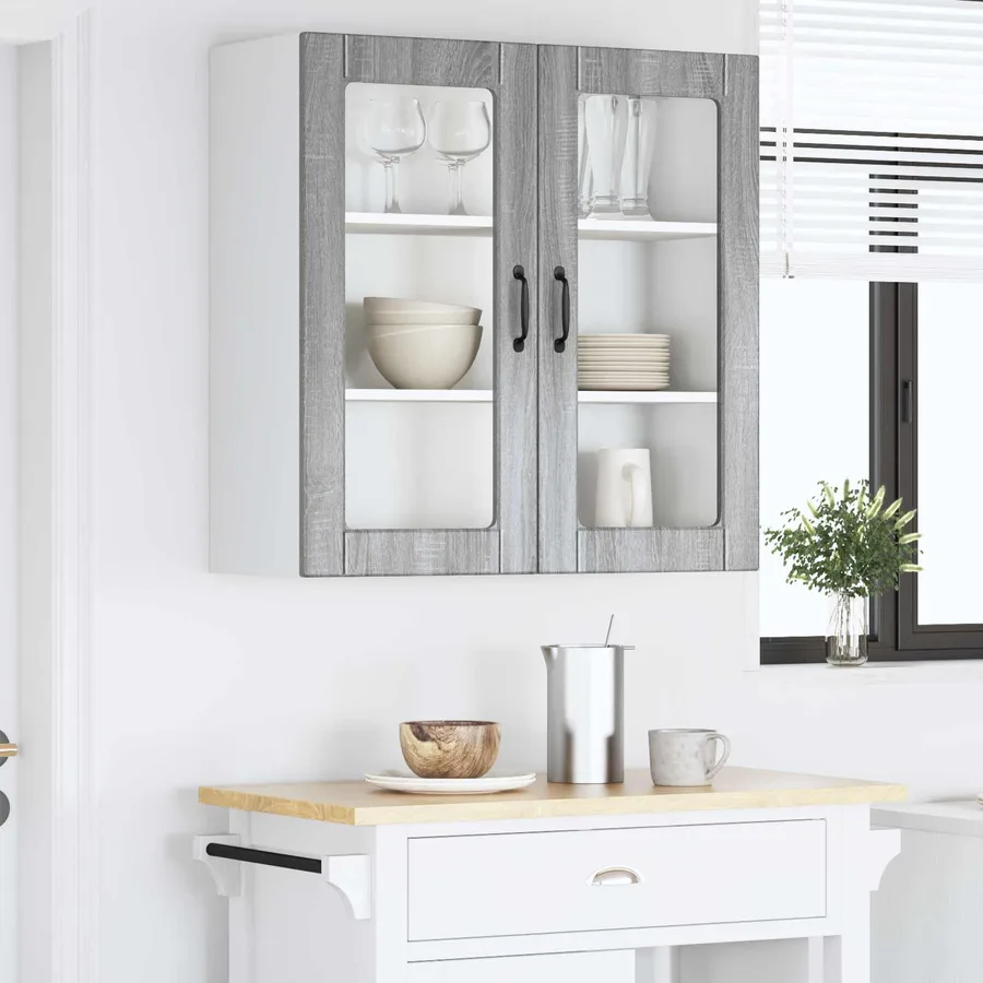 Cabinet en verre mural PORTO Gris Sonoma 80 x 31 x 80 cm - 4