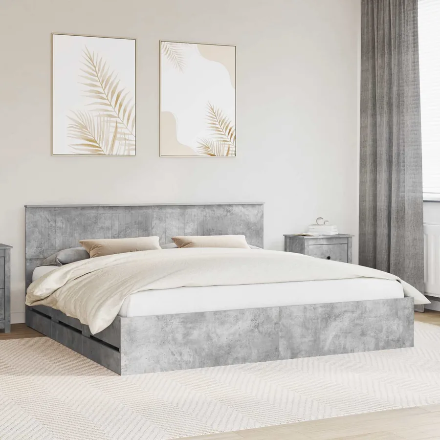 Cadre de lit Gris béton 200 x 200 cm Bois Ingénierie