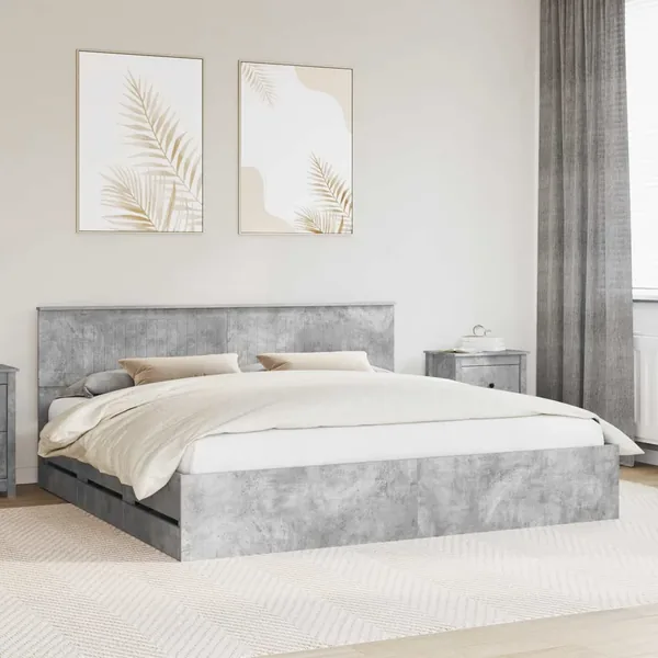 Cadre de lit Gris béton 200 x 200 cm Bois Ingénierie