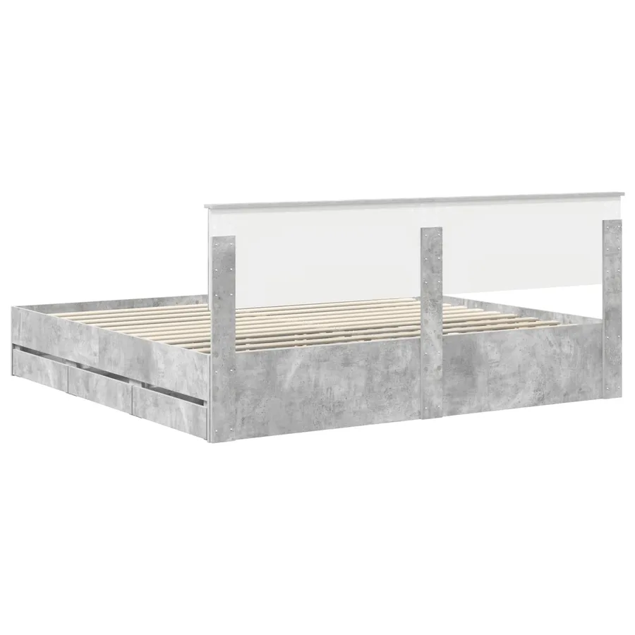 Cadre de lit Gris béton 200 x 200 cm Bois Ingénierie - 10