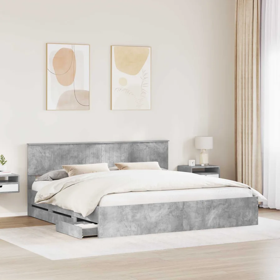 Cadre de lit Gris béton 200 x 200 cm Bois Ingénierie - 3