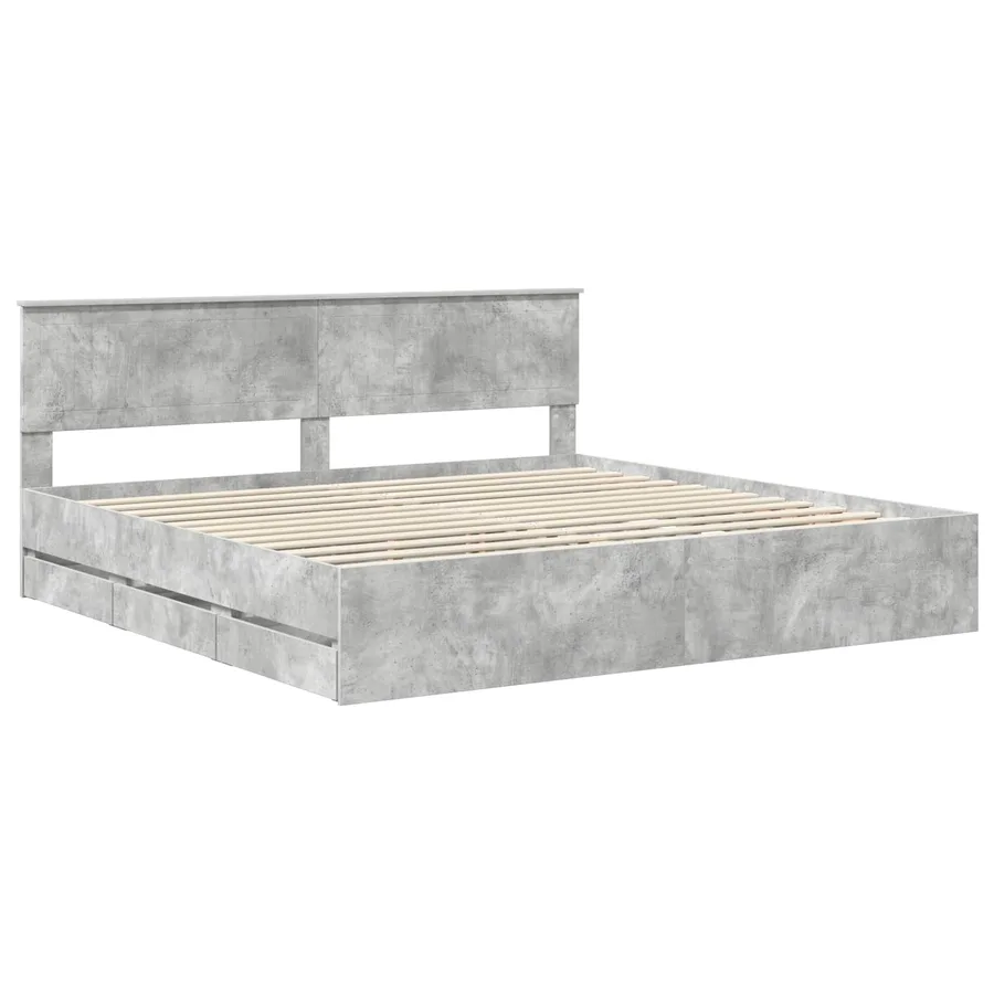 Cadre de lit Gris béton 200 x 200 cm Bois Ingénierie - 4