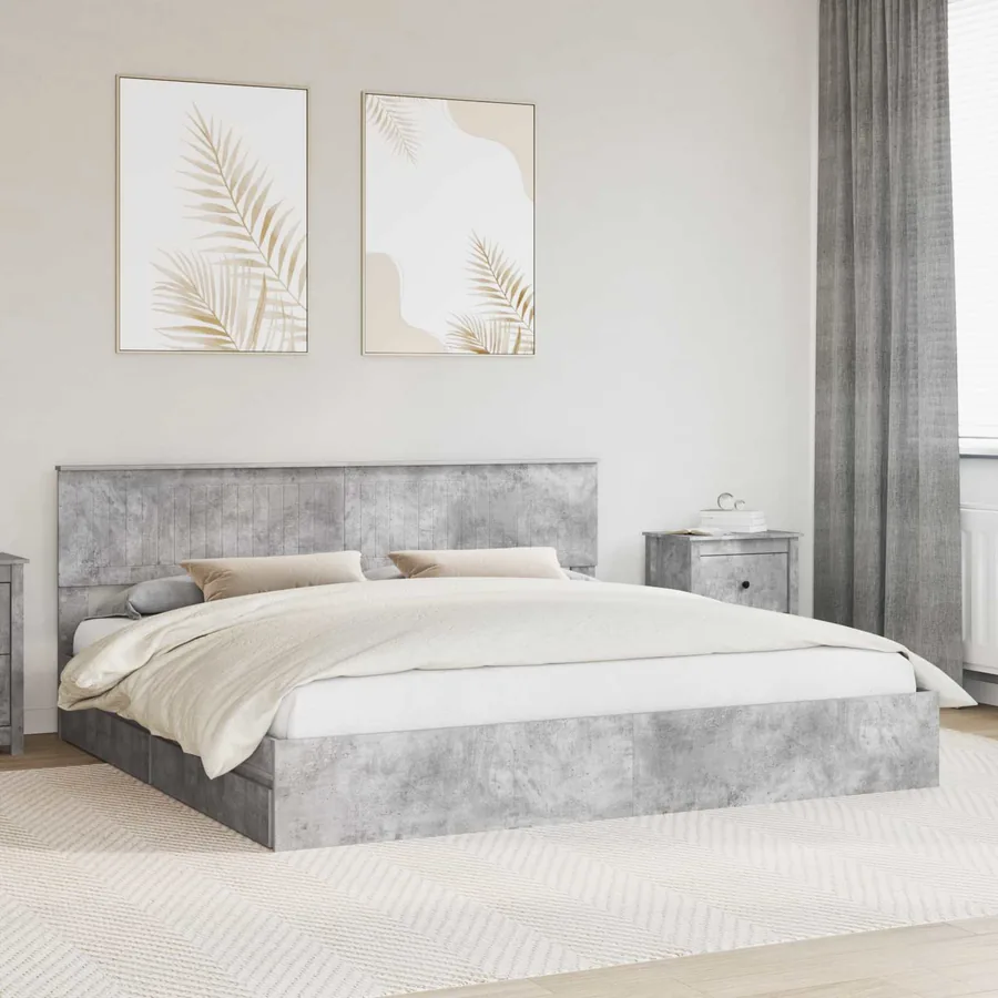 Lit de Rangement Gris béton 200 x 200 cm Bois d'ingénierie