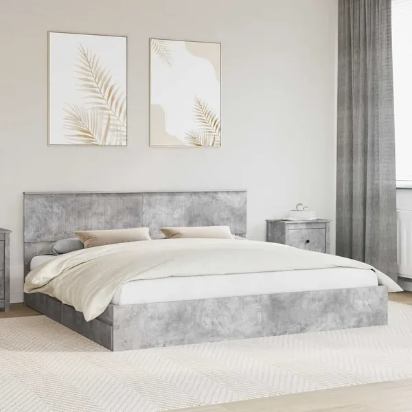 Lit de Rangement Gris béton 200 x 200 cm Bois d'ingénierie