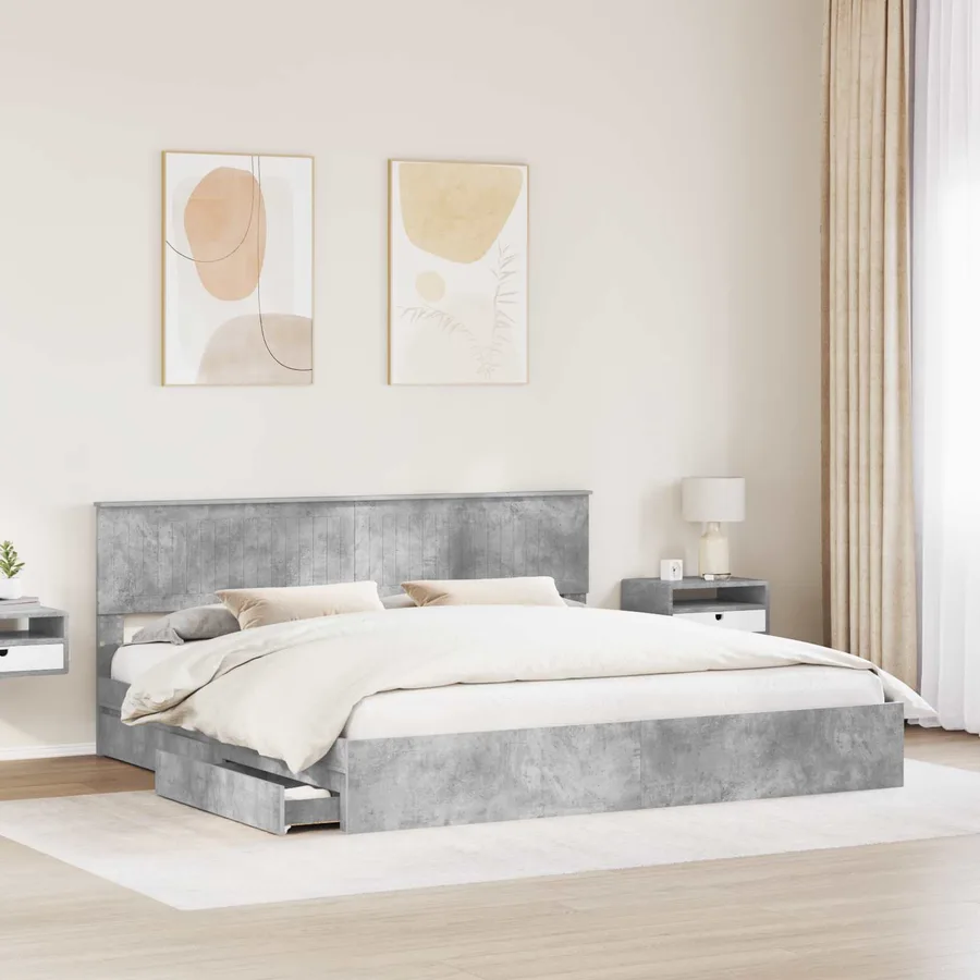 Lit de Rangement Gris béton 200 x 200 cm Bois d'ingénierie - 3