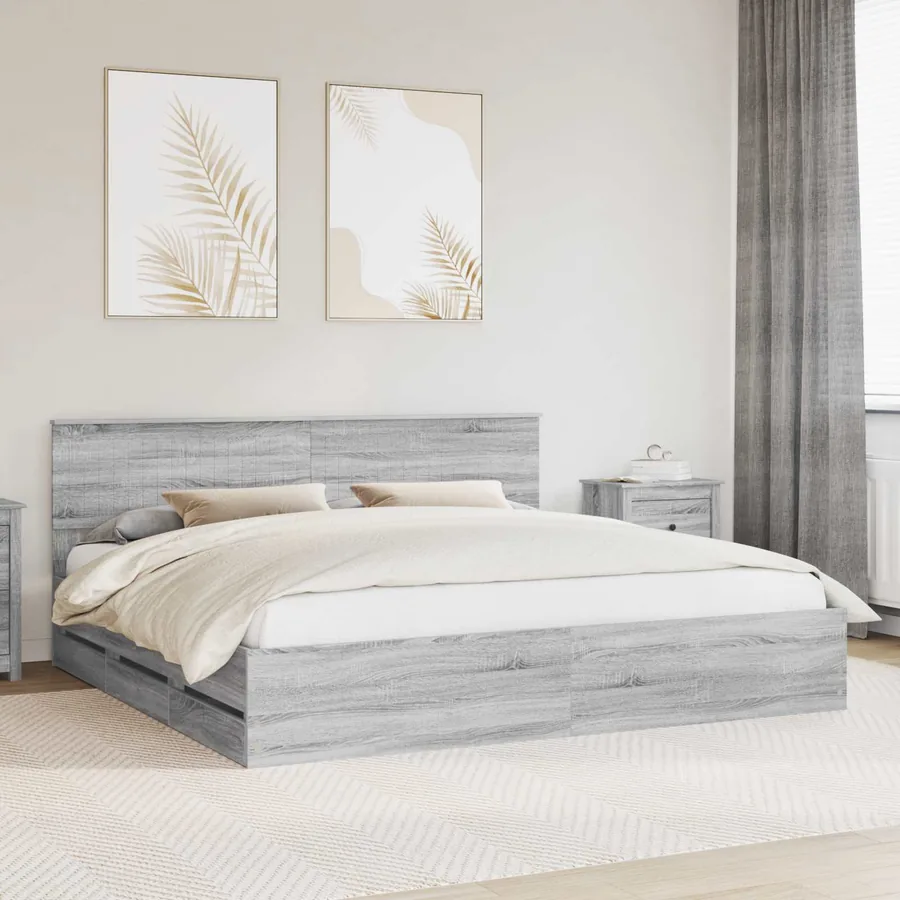 Cadre de lit Gris Sonoma 200 x 200 cm Bois Ingénierie