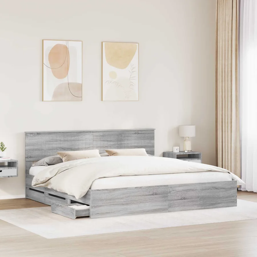Cadre de lit Gris Sonoma 200 x 200 cm Bois Ingénierie - 3