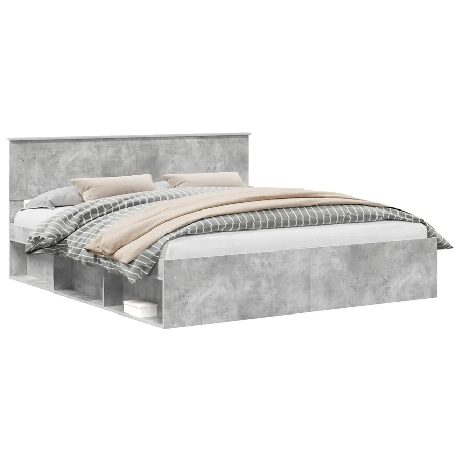 Cadre de lit avec tête de lit Béton 180 x 200 cm Pin massif - 2
