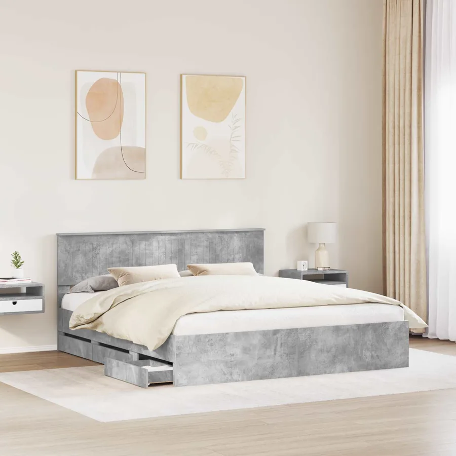 Cadre de lit Gris béton 180 x 200 cm Bois Ingénierie - 3