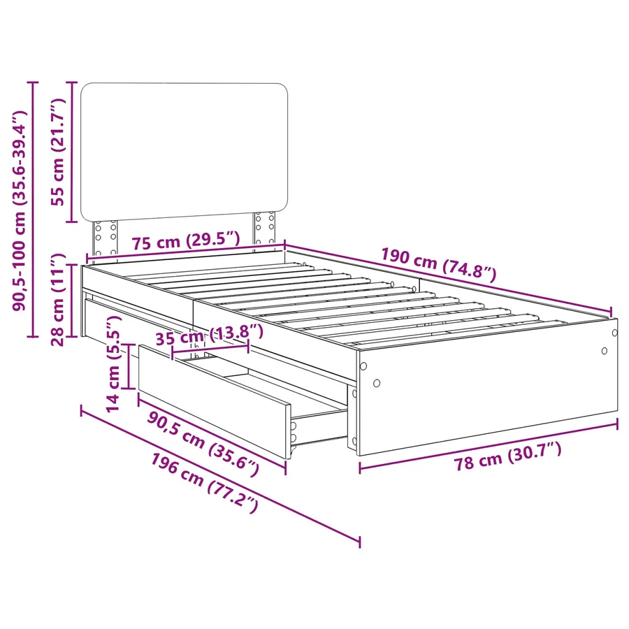 Lit de Rangement Blanc 75 x 190 cm Bois d'ingénierie - 14