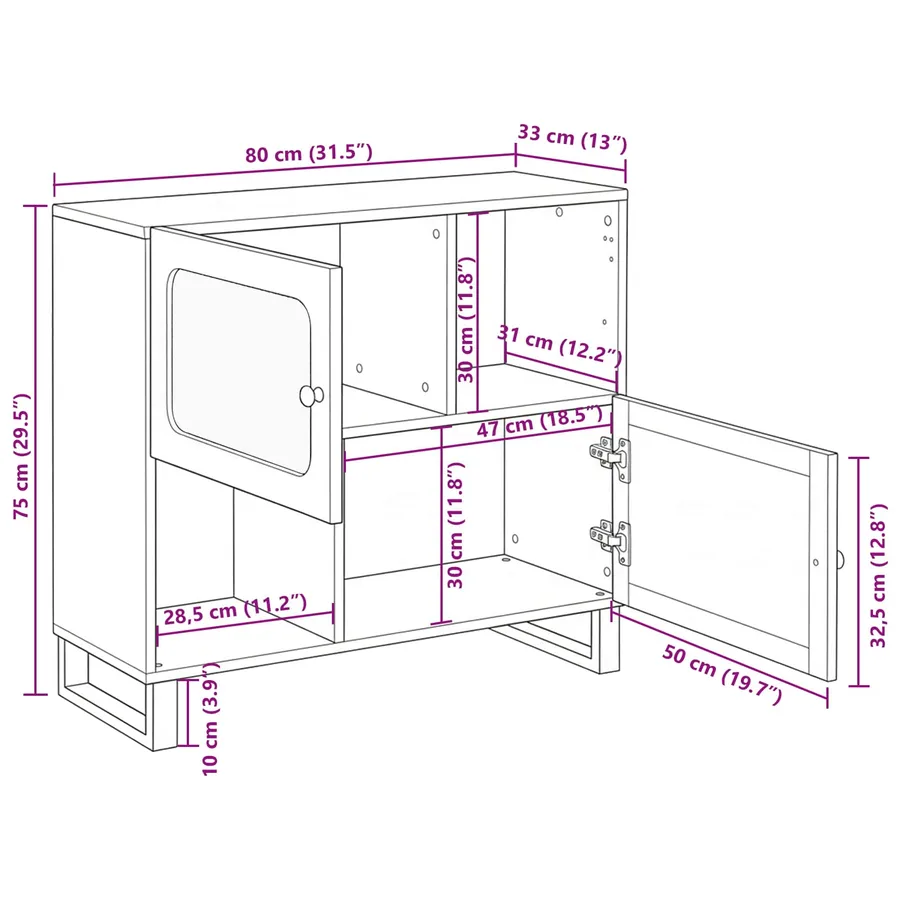 Buffet avec porte Marron 80 x 33 x 75 cm Bois de mangue massif - 12