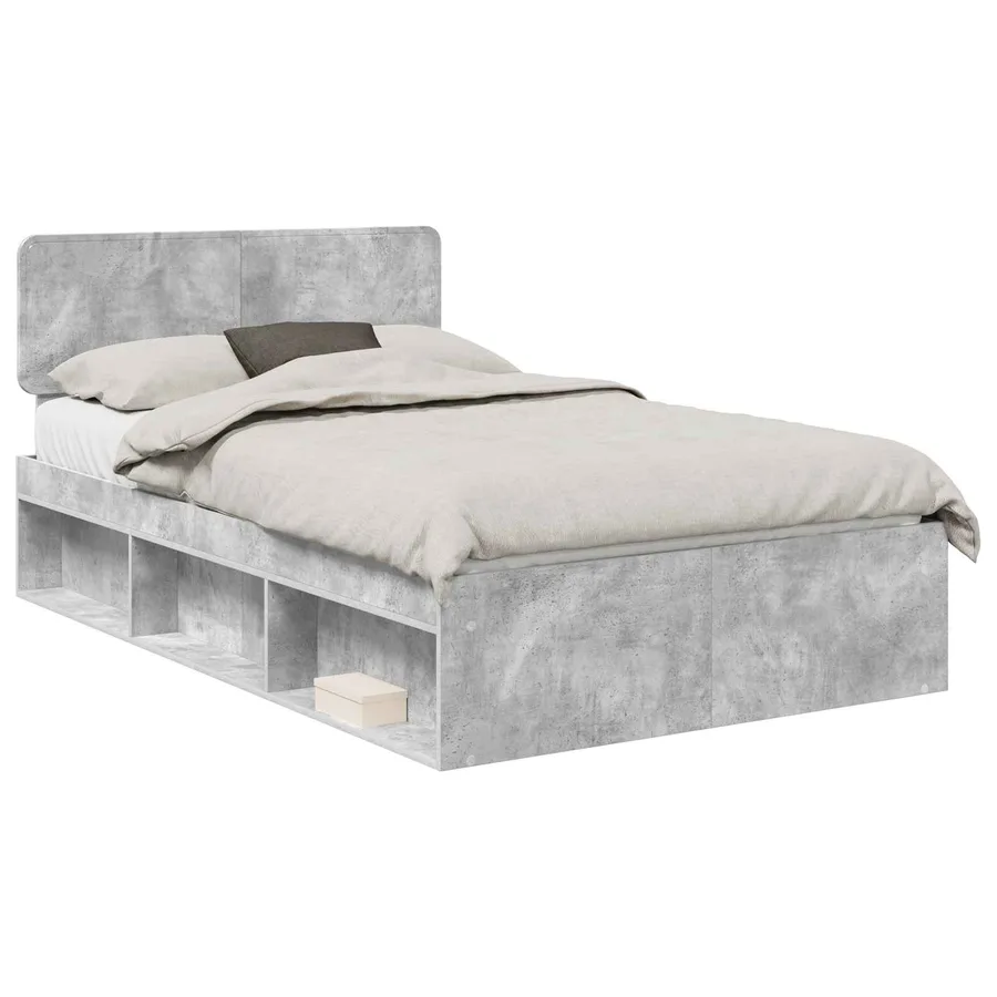Cadre de lit Gris Béton 135 x 190 cm Pin massif - 2