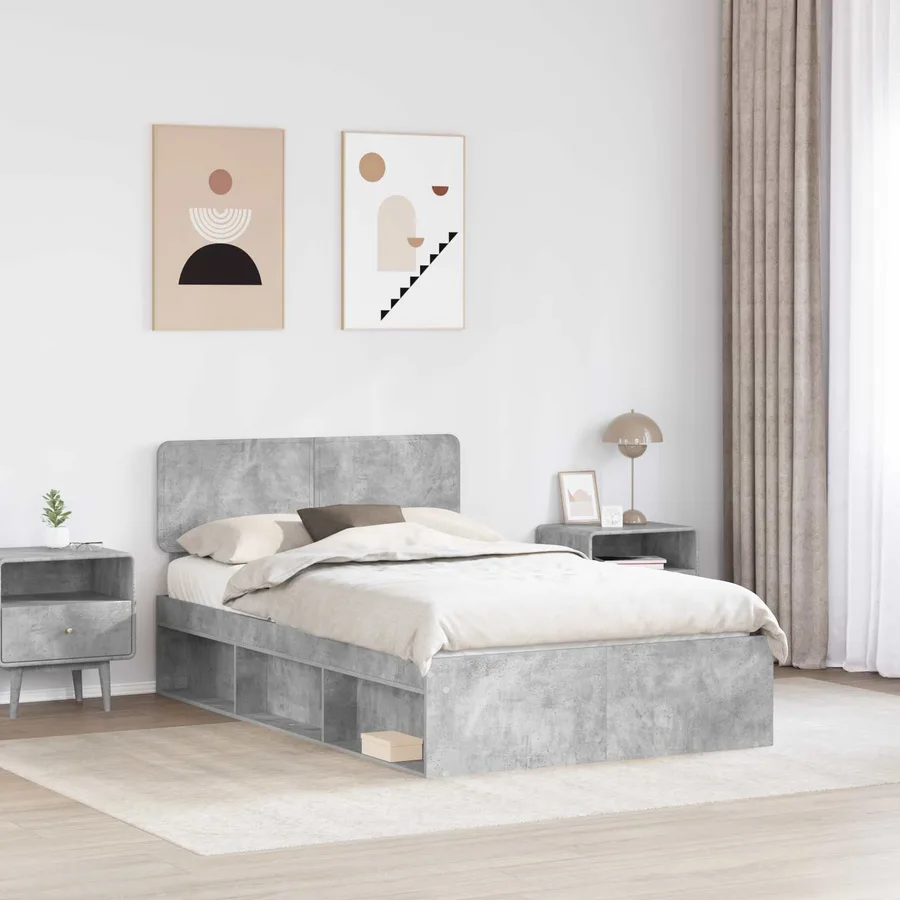 Cadre de lit Gris Béton 135 x 190 cm Pin massif - 3