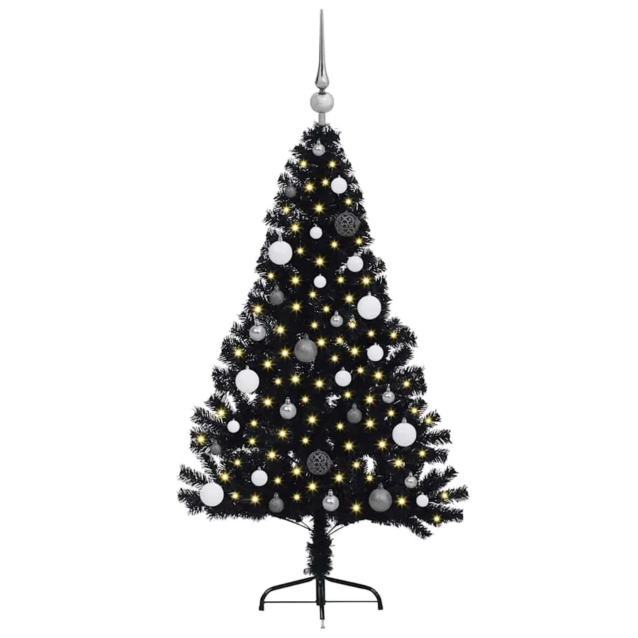 Sapin de Noël artificiel pré-éclairé Noir 150 cm PVC - 3