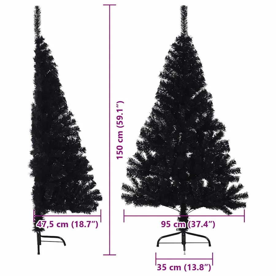 Sapin de Noël artificiel pré-éclairé Noir 150 cm PVC - 14