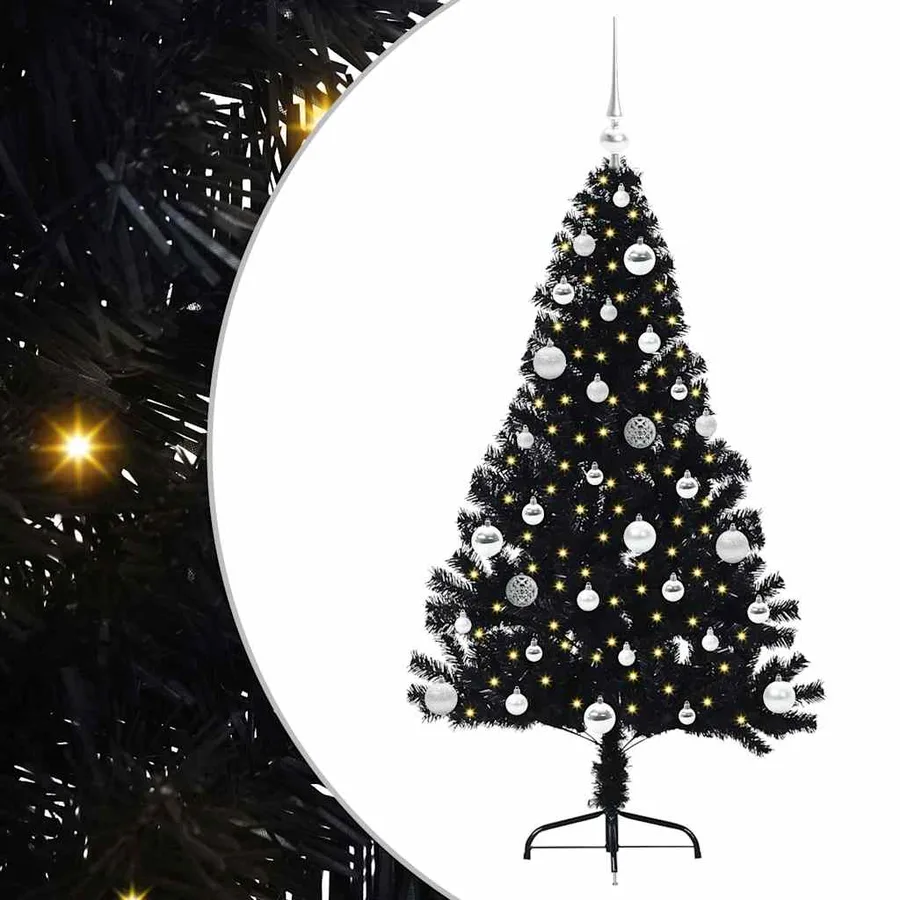 Sapin de Noël artificiel pré-éclairé Noir 150 cm PVC - 2