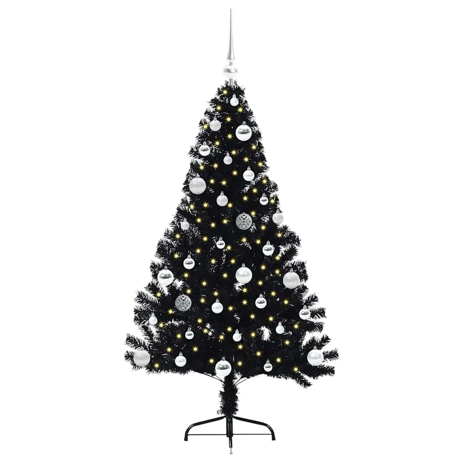 Sapin de Noël artificiel pré-éclairé Noir 150 cm PVC - 3