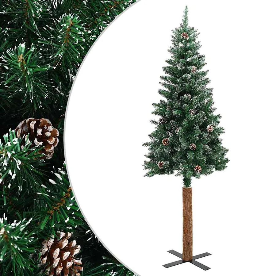 Sapin de Noël mince bois véritable et neige blanche vert 210 cm - 2