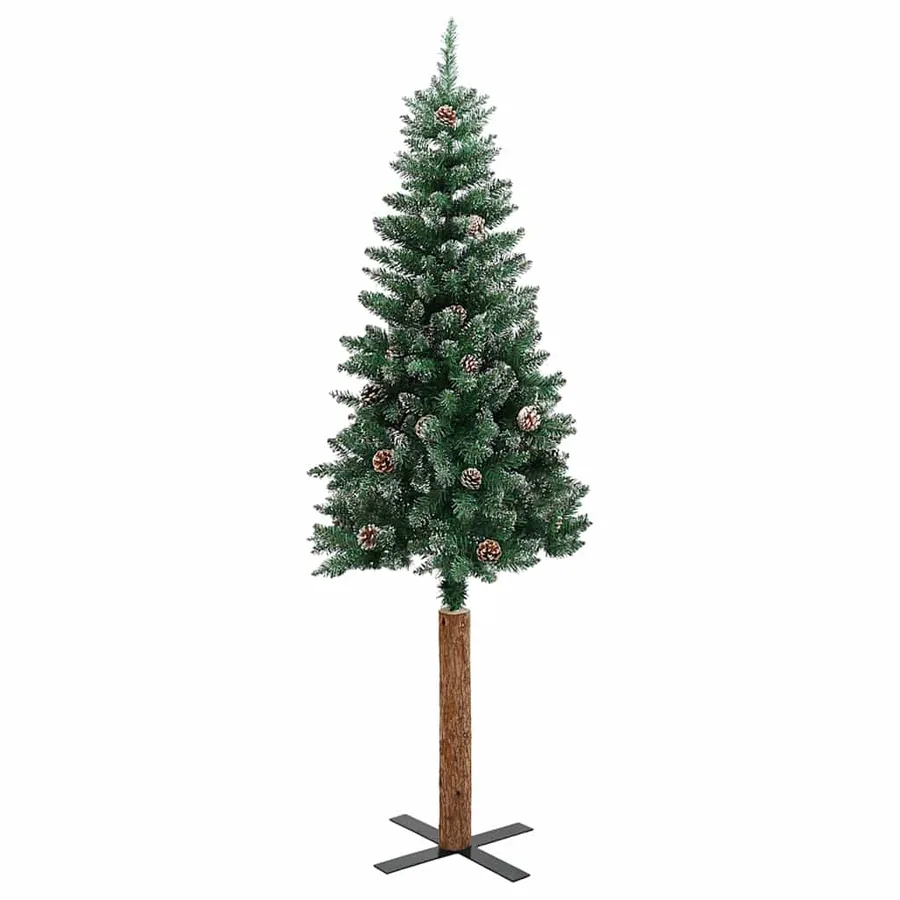 Sapin de Noël mince bois véritable et neige blanche vert 210 cm - 3