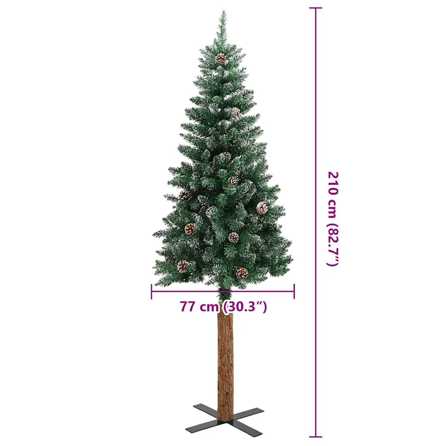 Sapin de Noël mince bois véritable et neige blanche vert 210 cm - 4