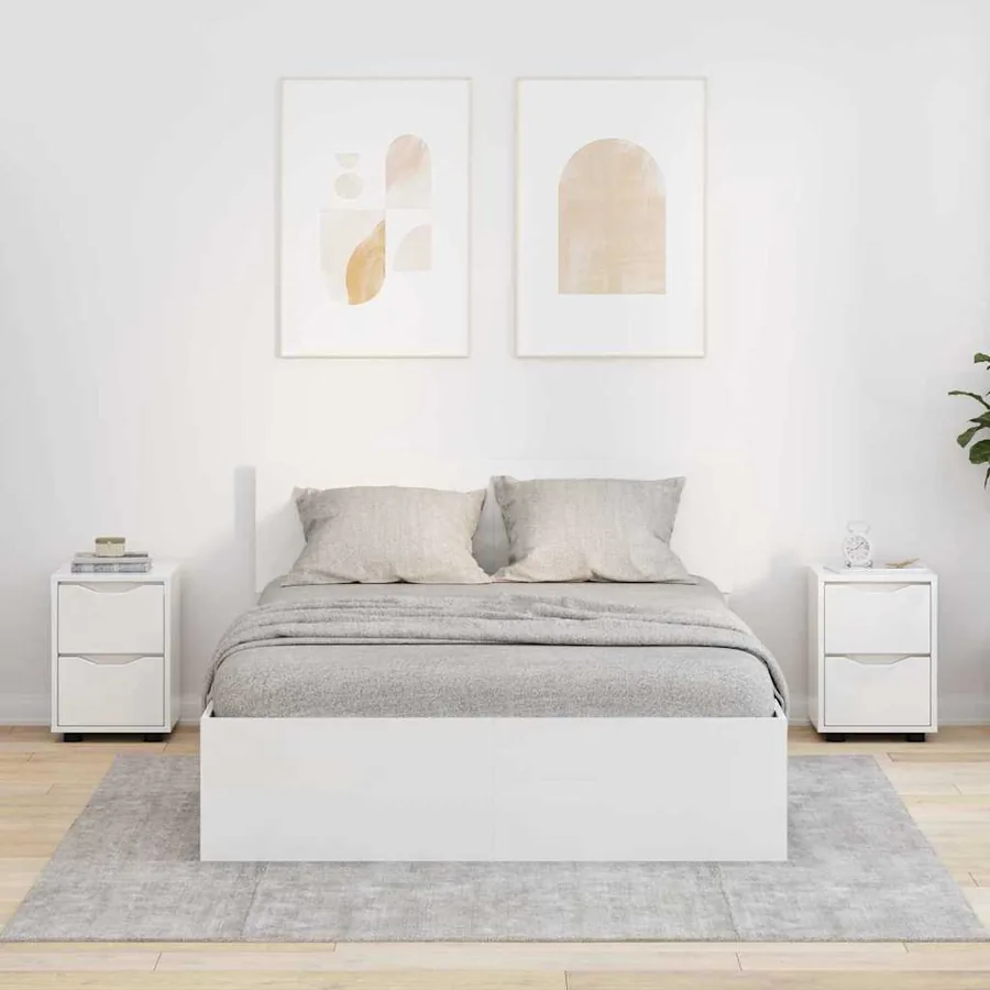 Tables de chevet 2 pcs Blanc brillant 30,5 x 30 x 43 cm