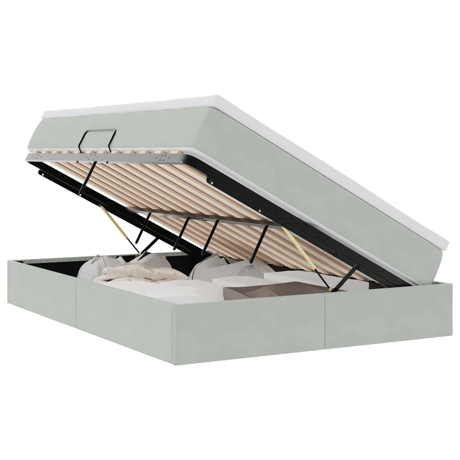 Lit avec rangement et matelas Gris clair 140 x 200 cm Velours - 2