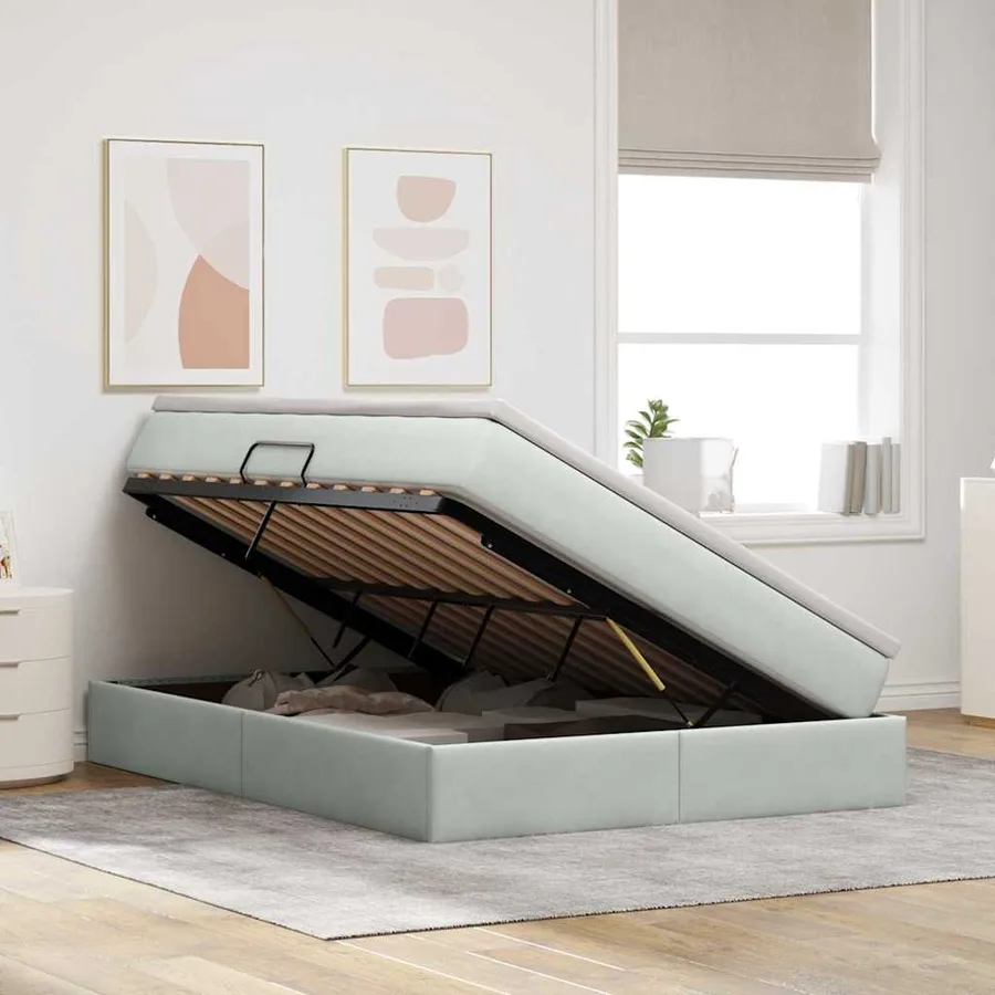 Lit avec rangement et matelas Gris clair 140 x 200 cm Velours - 4