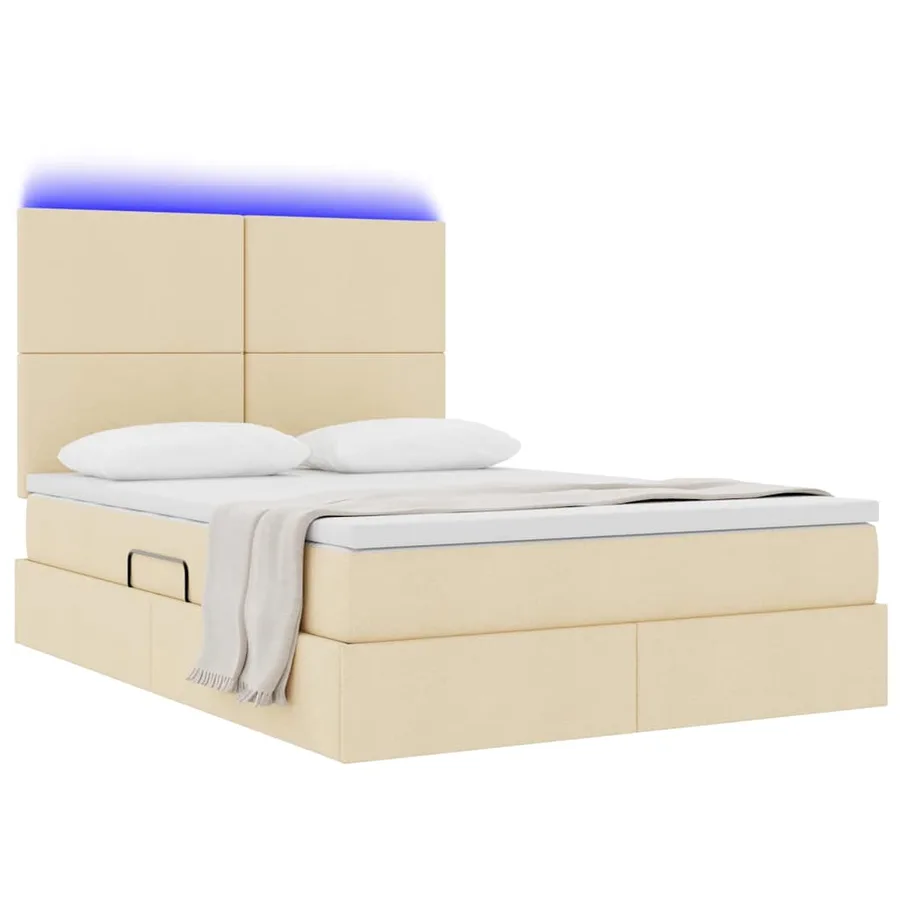 Lit de rangement LED avec matelas Crème 140 x 200 cm Tissu - 3