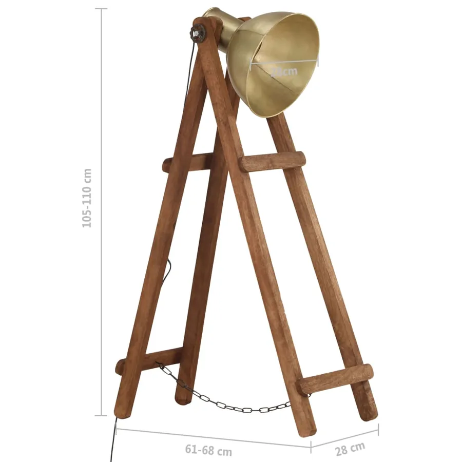 Lampadaire Laiton E27 Bois de manguier massif - 12