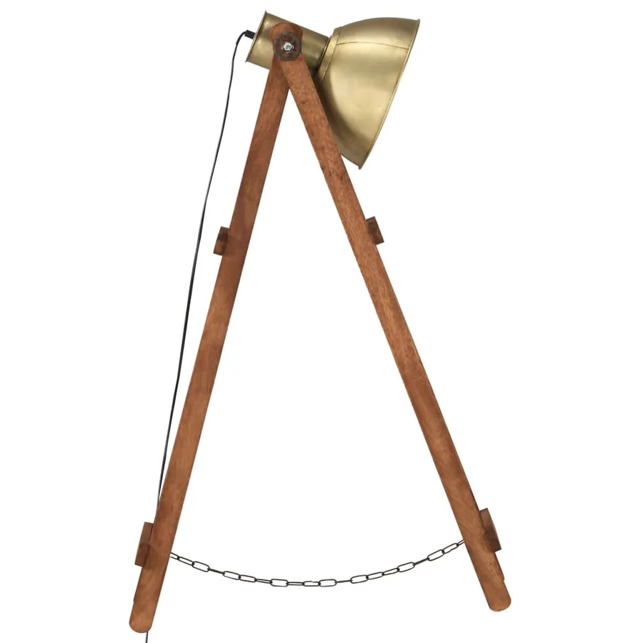 Lampadaire Laiton E27 Bois de manguier massif - 4