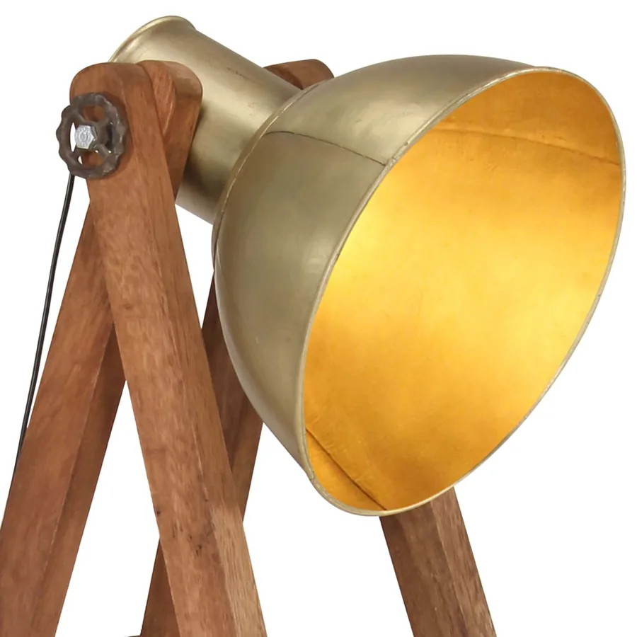 Lampadaire Laiton E27 Bois de manguier massif - 6
