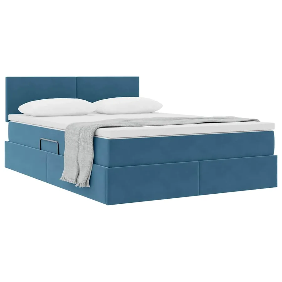Lit de Rangement avec matelas Bleu foncé 140 x 200 cm Velours - 3