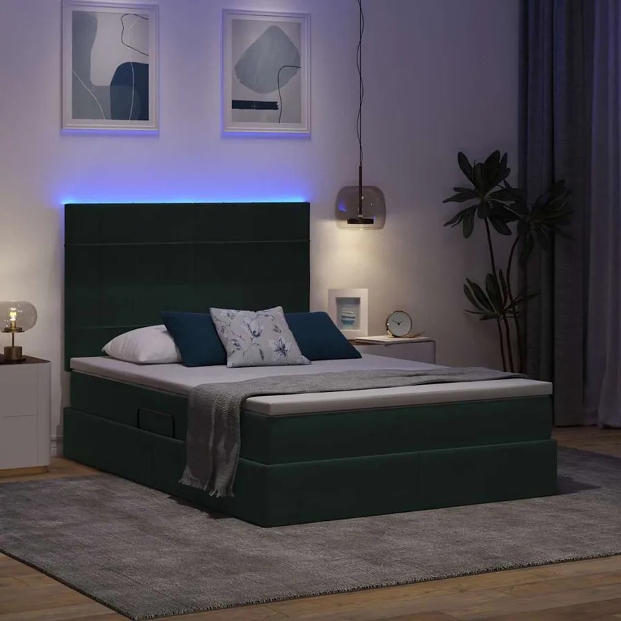 Lit de rangement LED avec matelas Vert foncé 140 x 200 cm - 5