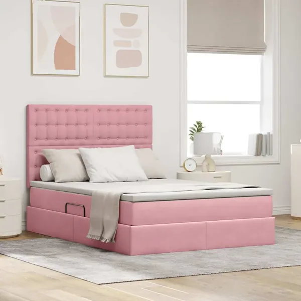 Lit de rangement LED avec matelas Rose 140 x 200 cm Velours