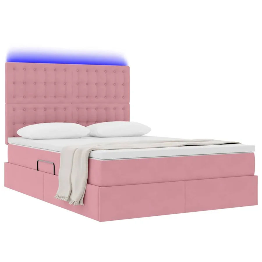 Lit de rangement LED avec matelas Rose 140 x 200 cm Velours - 3