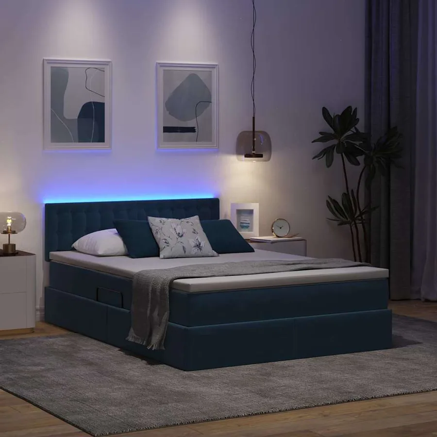 Lit de rangement LED avec matelas Bleu foncé 140 x 200 cm - 5