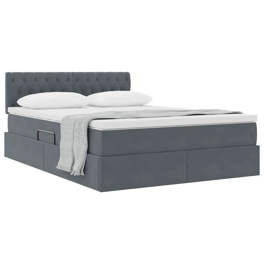 Lit de Rangement avec matelas Gris foncé 140 x 200 cm Velours - 3
