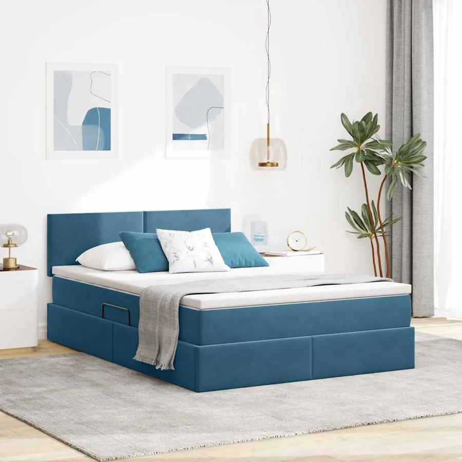 Lit de rangement LED avec matelas Bleu foncé 140 x 200 cm