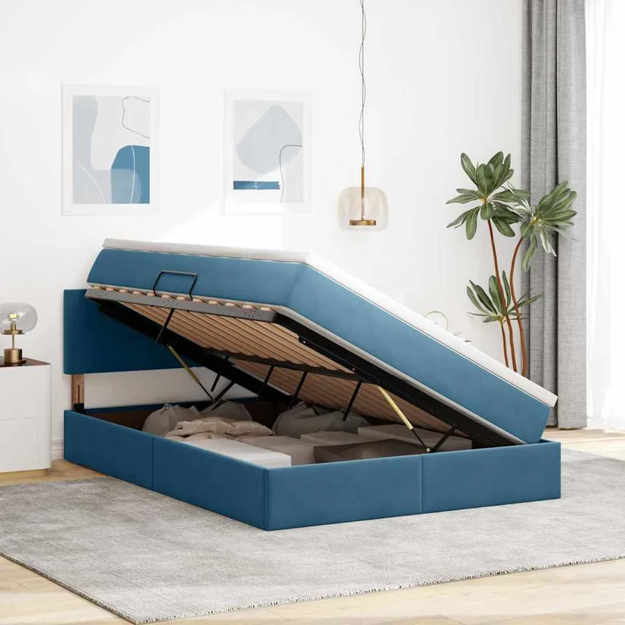 Lit de rangement LED avec matelas Bleu foncé 140 x 200 cm - 4