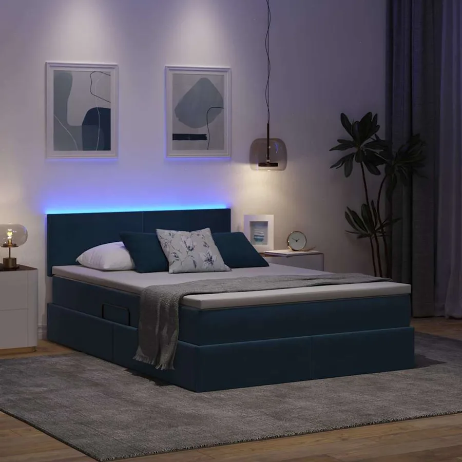 Lit de rangement LED avec matelas Bleu foncé 140 x 200 cm - 5