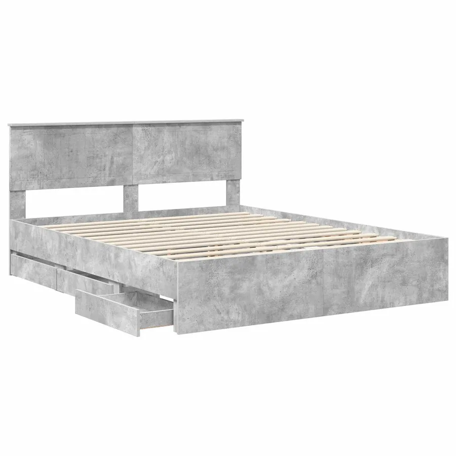 Cadre de lit Gris béton 160 x 200 cm Bois Ingénierie - 5