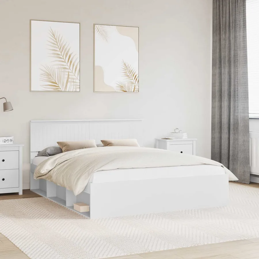 Cadre de lit avec tête de lit Blanc 160 x 200 cm Pin massif