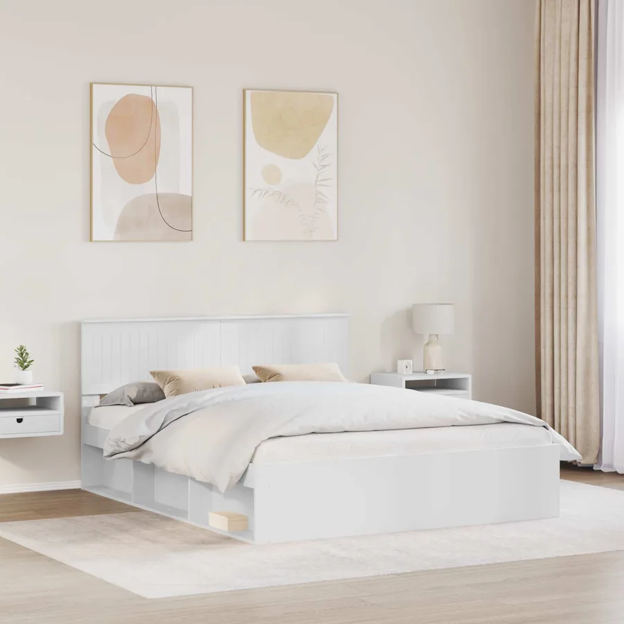 Cadre de lit avec tête de lit Blanc 160 x 200 cm Pin massif - 3