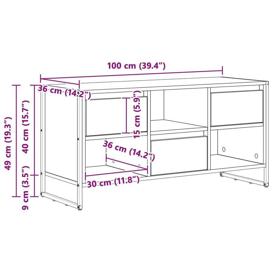 Meuble TV Chêne noir 100 x 36 x 49,5 cm Bois d'ingénierie - 12