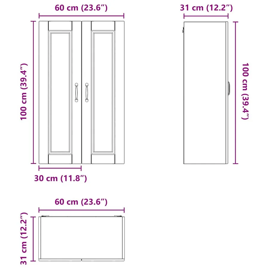 Meuble mural PORTO Blanc brillant 60 x 31 x 100 cm - 13