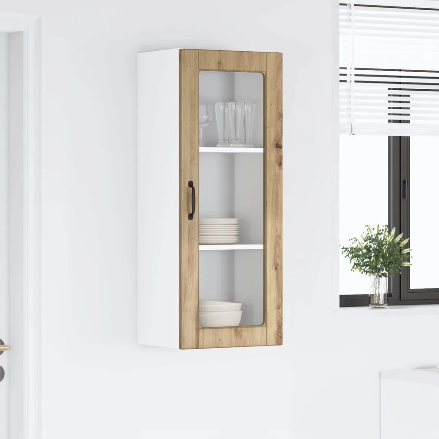 Cabinet en verre mural PORTO Chêne artisanal 40 x 31 x 100 cm - 4