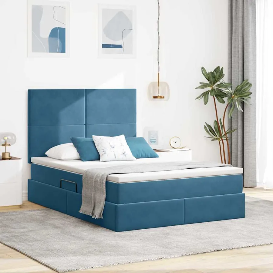 Lit de rangement LED avec matelas Bleu foncé 140 x 200 cm